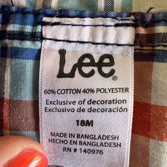 Lee Baby Boy 18 Months Orange Blue White Plaid LS Button Down Shirt - Picture 3 of 14